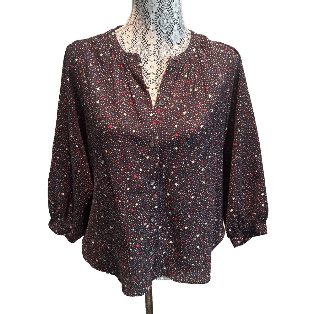 Madewell Women's top Shirred‎ Balloon Sleeve, 4th of July, stars celestial Sz S